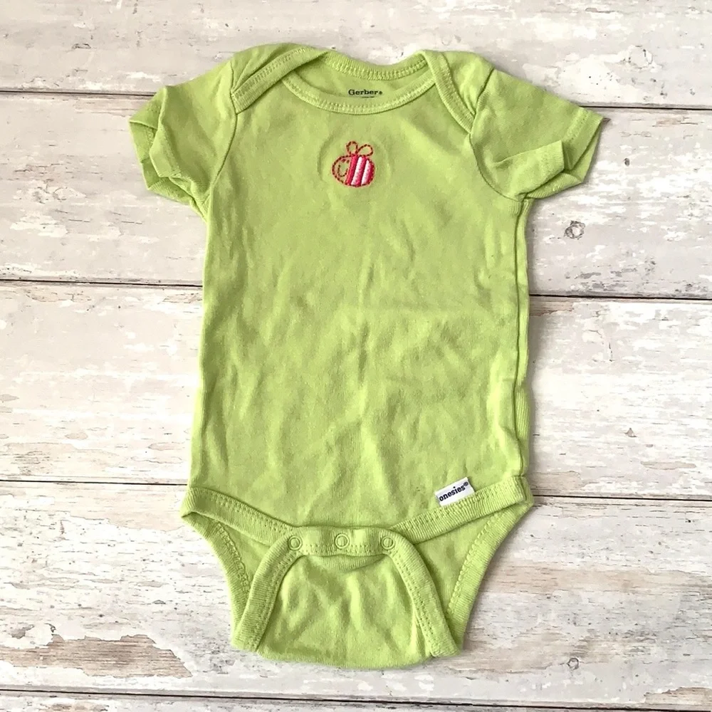 Baby Girl 3-6m Outfit Green Floral Print Leggings Pants Bumblebee Onesie 3m 6m